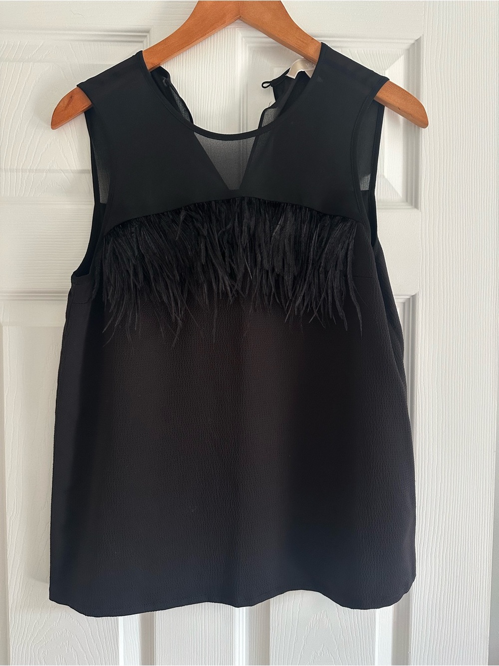 Michael Kors Women’s Black Feather Trim Sleeveless Top